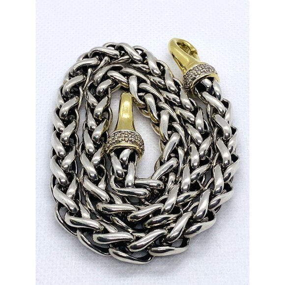 David Yurman Sterling Silver 925 18K 750 Diamond Wheat Necklace 98 Grams! - Picture 9 of 11